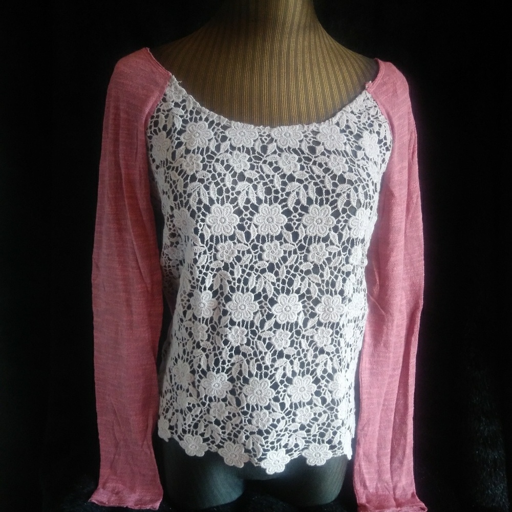 FREE PEOPLE Lace Front Top Blouse Small